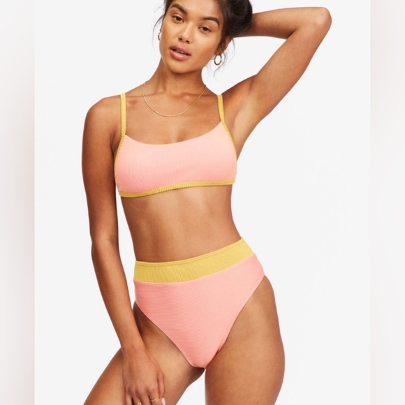 Billabong 💛 Color Block Square Bralette Bikini Top | Hi Maui Cheeky Bottom - Picture 14 of 15